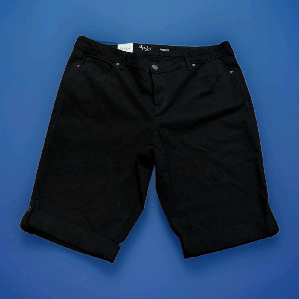 NWT Style & Co Bermuda‎ Shorts Women 18W Black Stretch Cuffed Cotton Blend